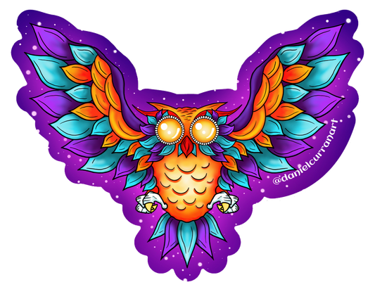 Orange Winged Owl Sticker - Daniel Curran Art
