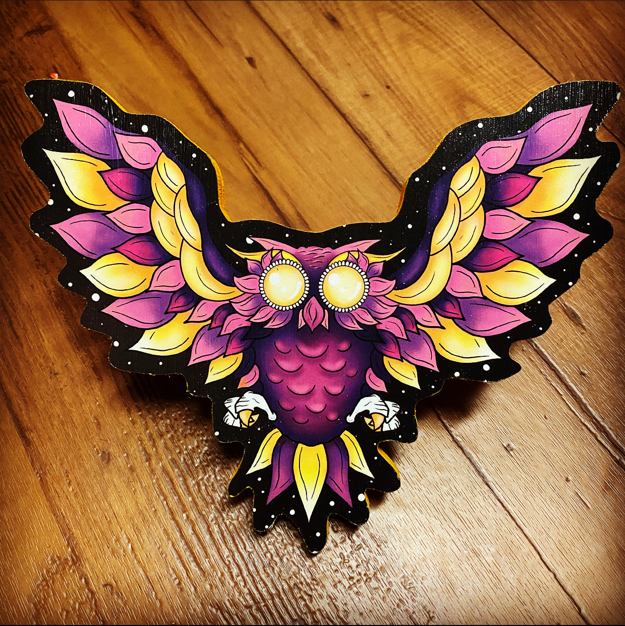 Purple Winged Owl Print on Wood (Limited Edition) - Daniel Curran Art