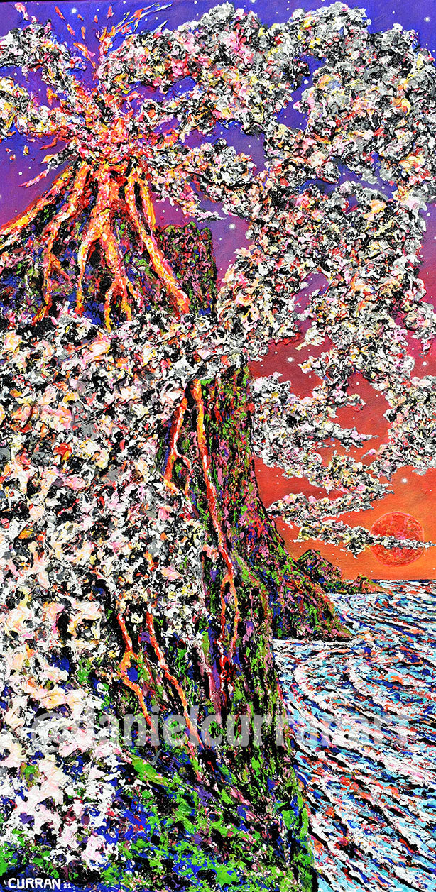 Volcano with Blood Red Moon - Daniel Curran Art