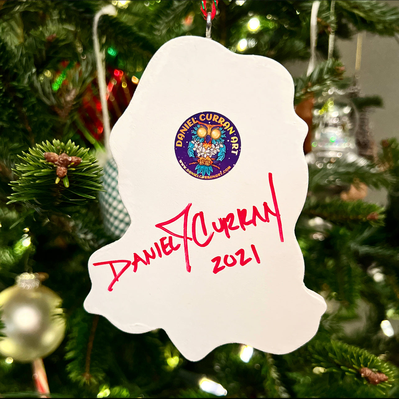 Snow Owl 2021 Ornament (Red) - Daniel Curran Art