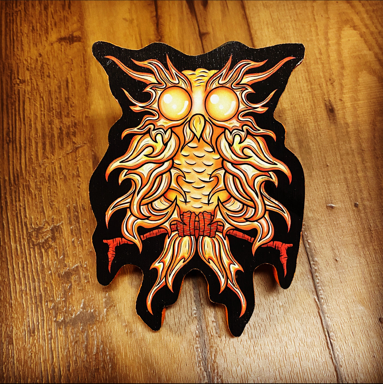 Fire Owl Print on Wood (Limited Edition) - Daniel Curran Art