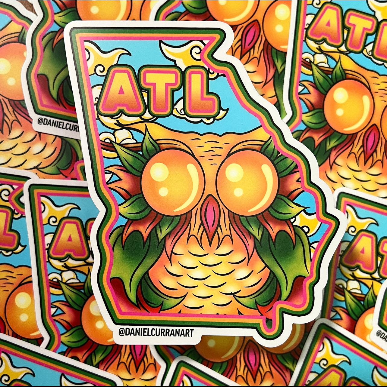 Georgia Peach Owl Sticker - Daniel Curran Art