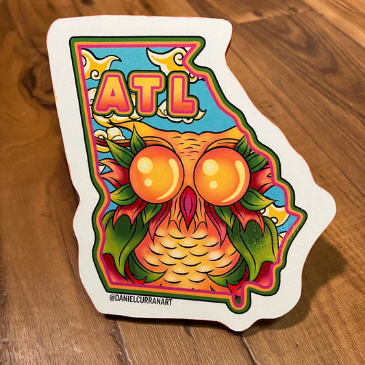 Georgia Peach Owl Print on wood - Daniel Curran Art