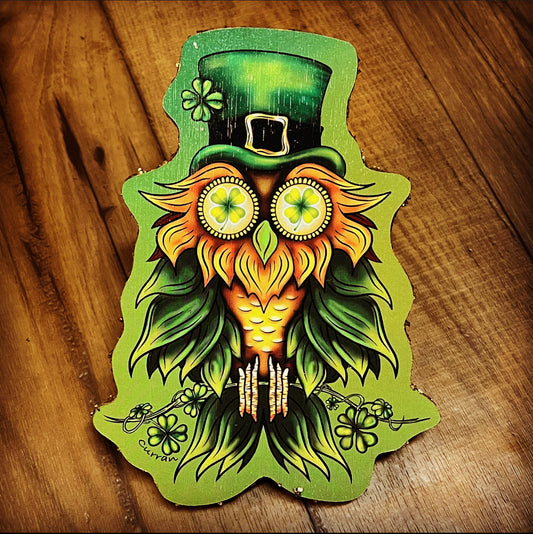 Leprechaun Owl Print on wood (Limited Edition) - Daniel Curran Art
