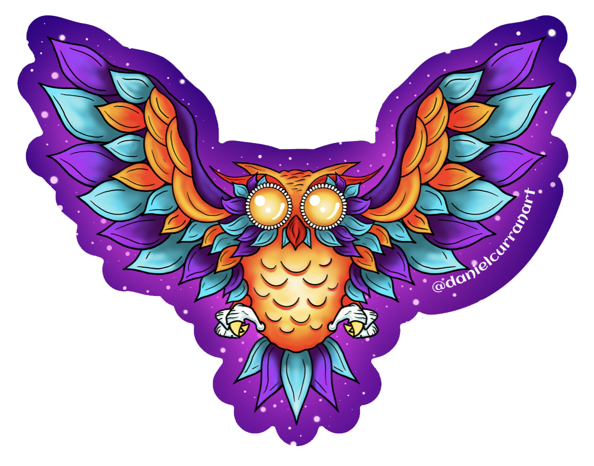 Orange Winged Owl Sticker - Daniel Curran Art