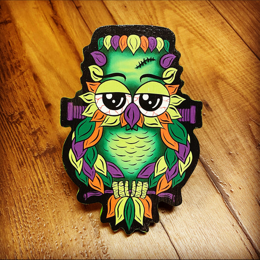 FrankenOwl Print on wood - Daniel Curran Art