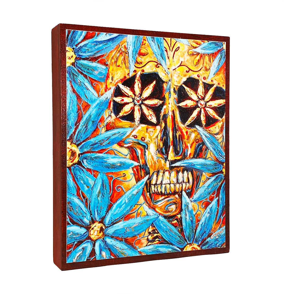 Craneo con Flores Azules on Wood Panel - Daniel Curran Art