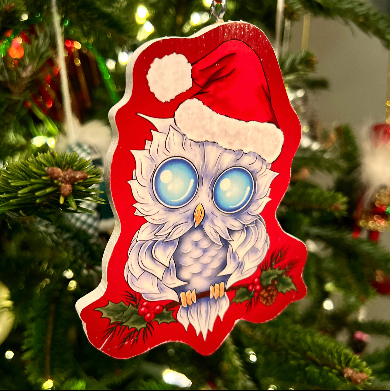 Snow Owl 2021 Ornament (Red) - Daniel Curran Art